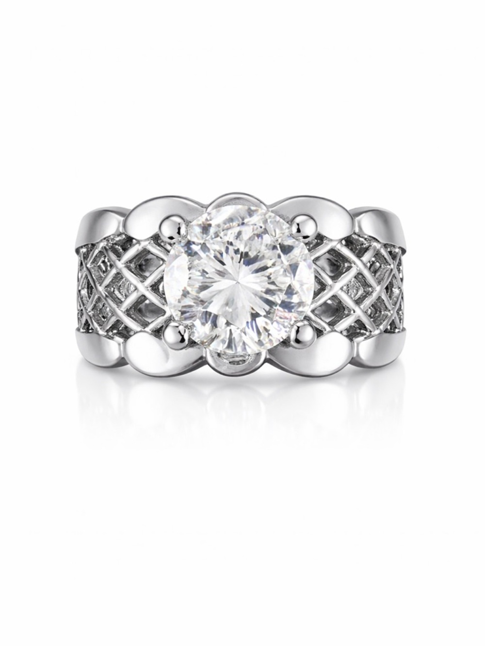 SETA 925 Sterling Silver Basket Weave CZ Ring Size 8 - Picture 5 of 8
